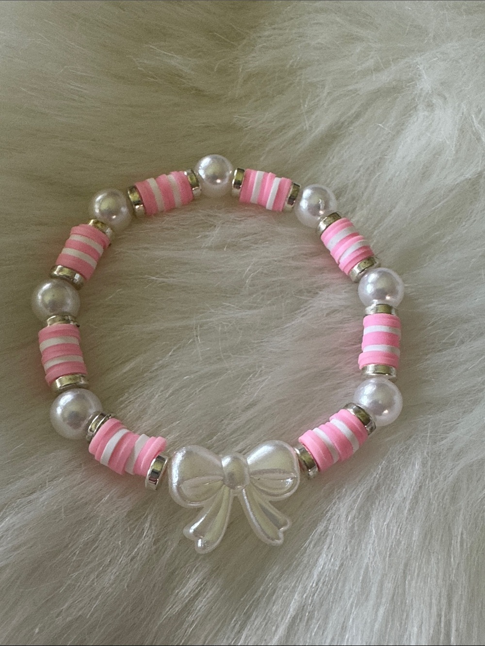 Pink Bow Beaded Stretch Bracelet